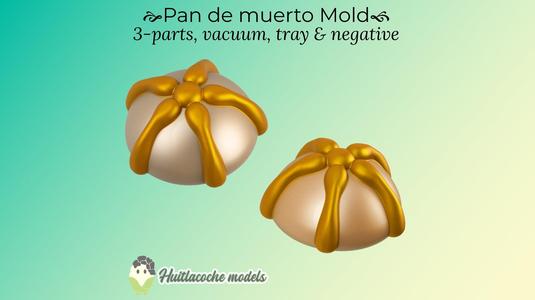 Pan de muerto mold: 3-parts mold, tray, vacuum forming, negative