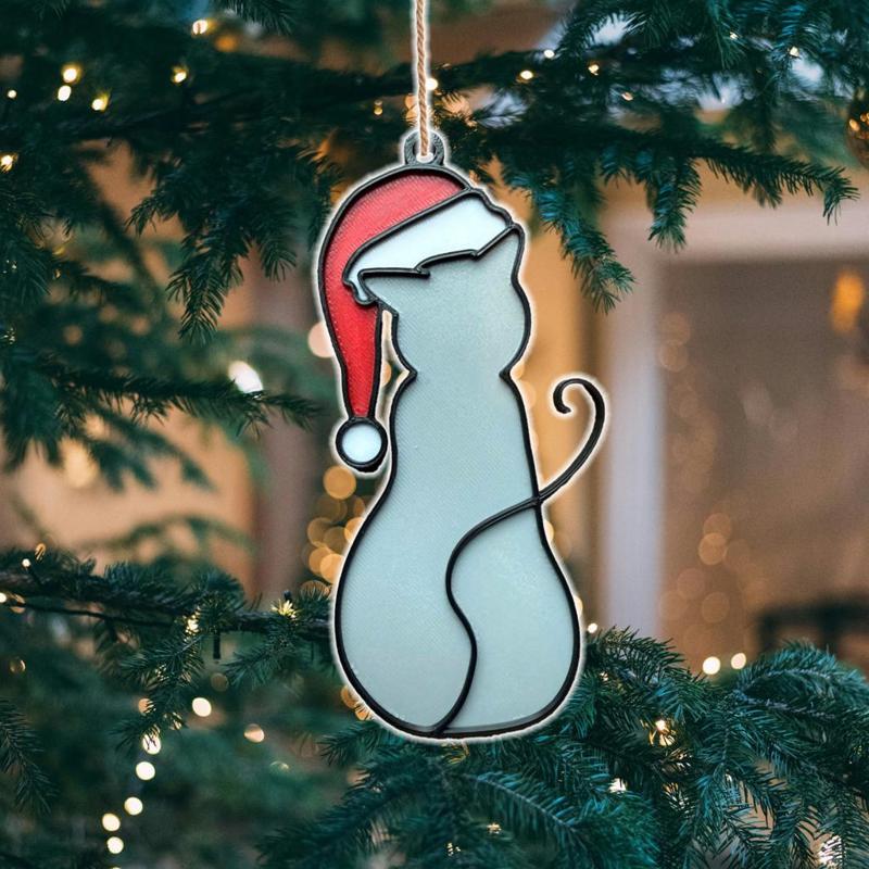 Christmas Cat in a Santa Hat Tree Ornament