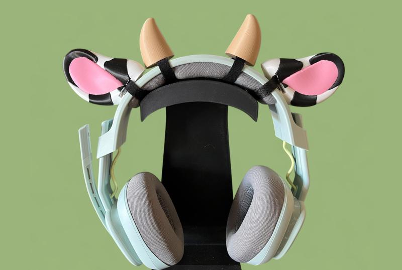 Cute cow ears and horns headphones decor headset accessory