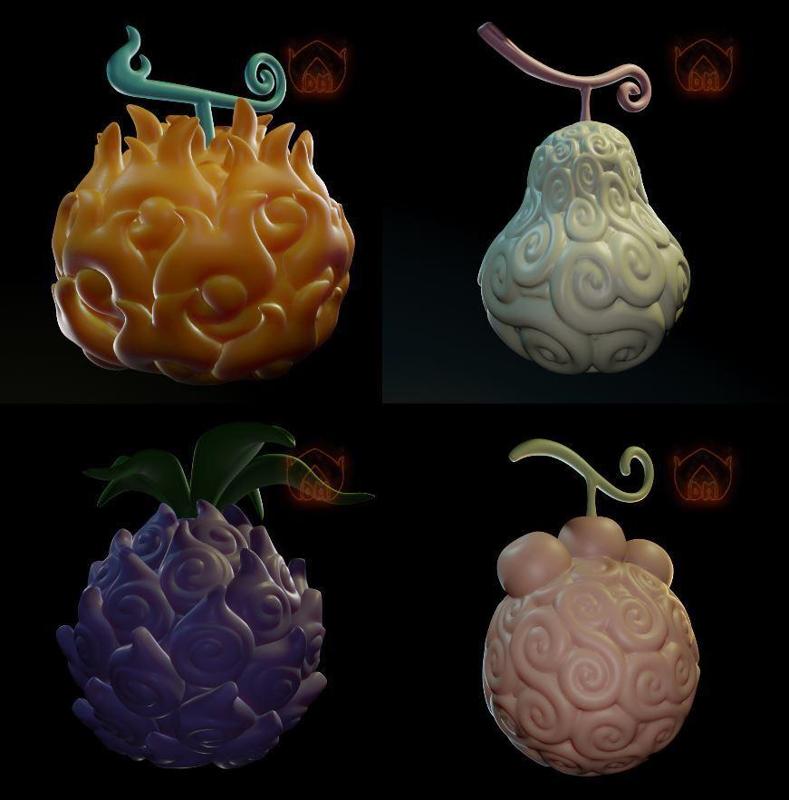 Mera Mera,  Ito Ito, Yami yami, Nikyu Nikyu no mi 4 pack - One piece Inspired fanart