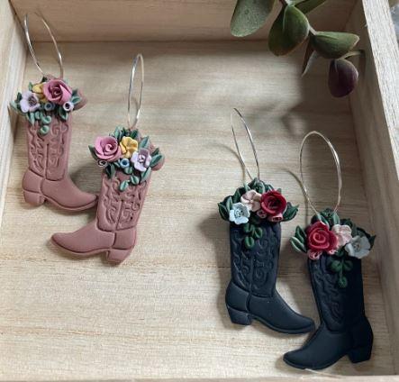 Set of 4 Cowboy Boot Polymer Clay Cutters for Jewelry and Crafts w/ Floral Option- Imprint, Western Boho Vibes