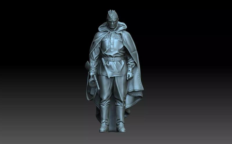 Soldier statue of man holding gun