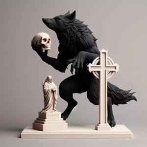 1092COLORFUL Werewolf Howling with Skull 3D Model