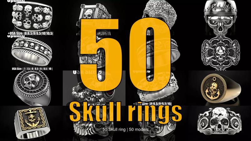 50 Skull ring 3D Model Collection