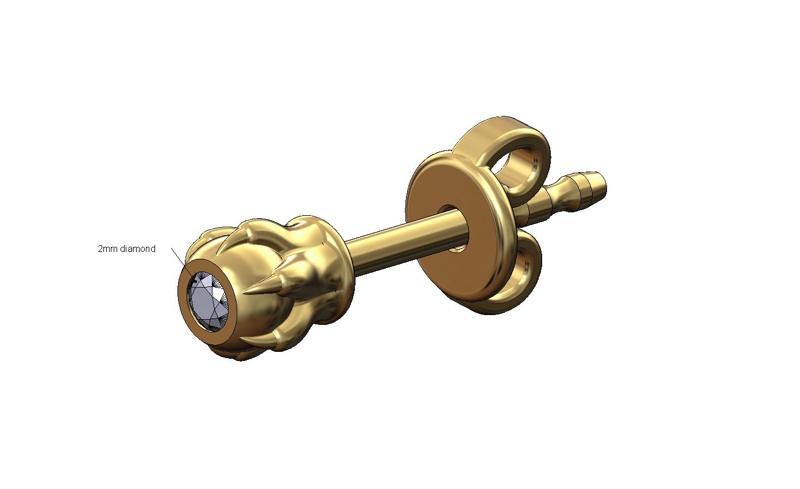 Diamond claw bead vintage stud earring 3D print model