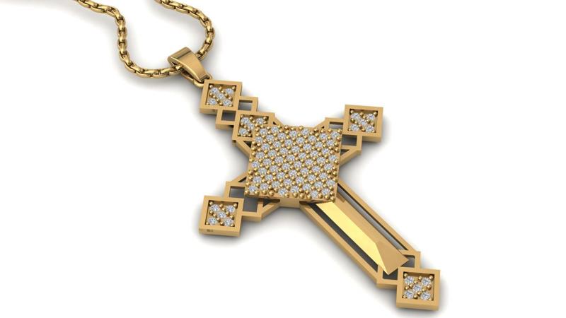 Print Ready STL 3DM Cross Necklace Classic Diamond Pendant