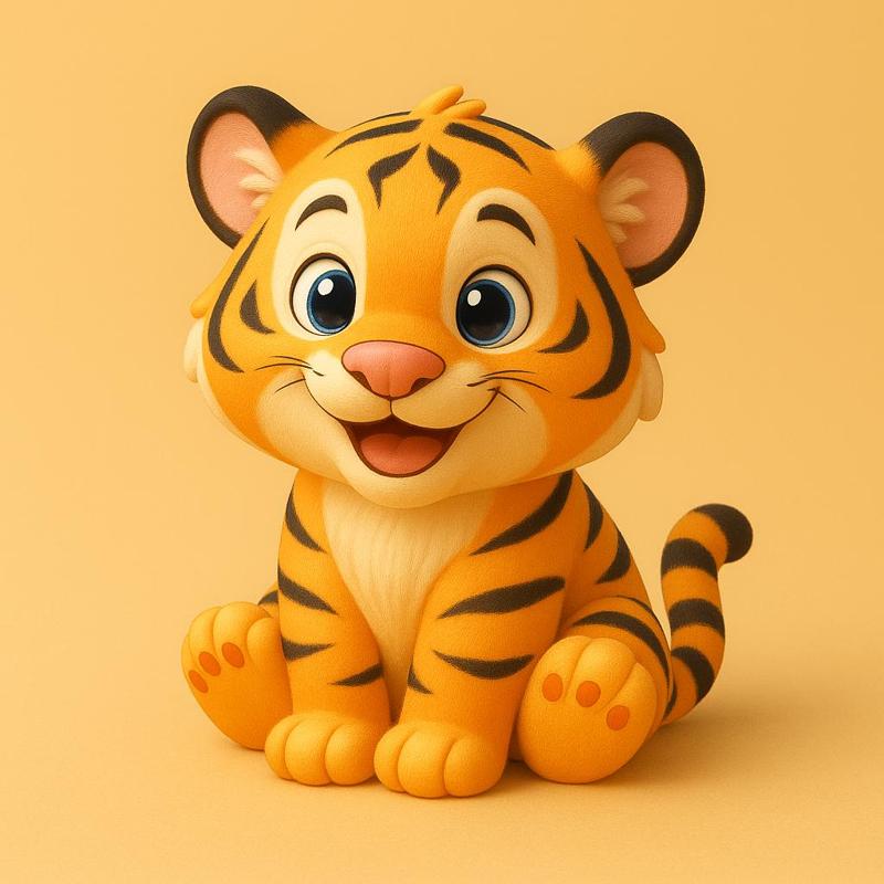 Cute Baby Tiger 3D Model – Stylized Printable Figurine for Decor or Gifting