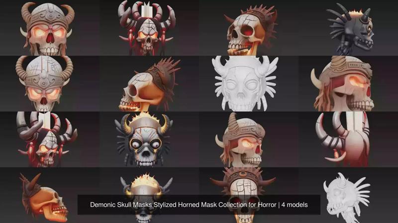 Demonic Skull Masks Stylized Horned Mask Collection for Horror