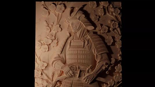 Samurai With Cherry Tree Sandcasting Bas High Relief CNC