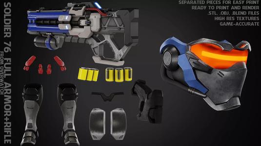 Overwatch Soldier 76 Full Armor and Rifle 3D Model Collection