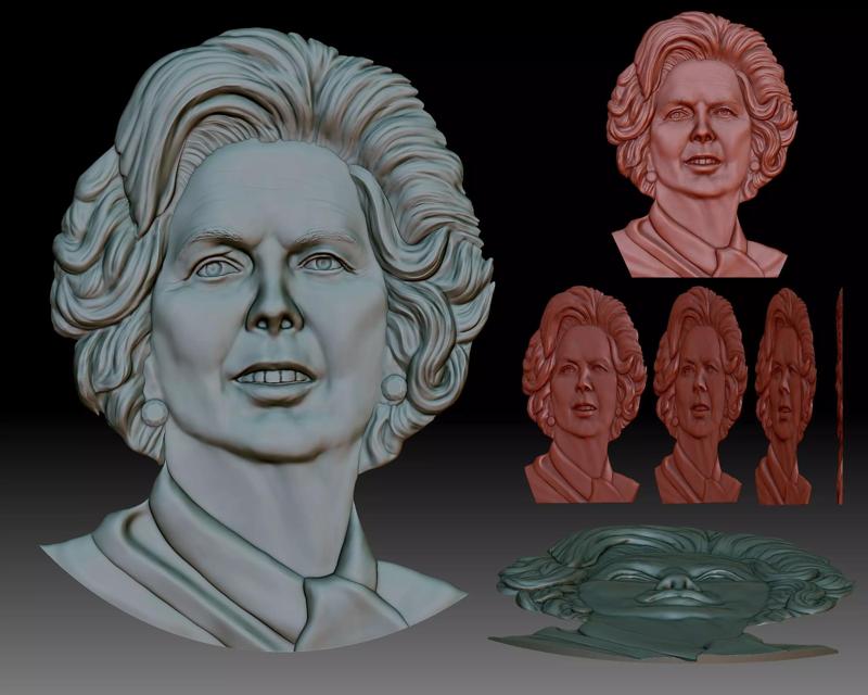 Margaret Thatcher 3D portrait bas-relief