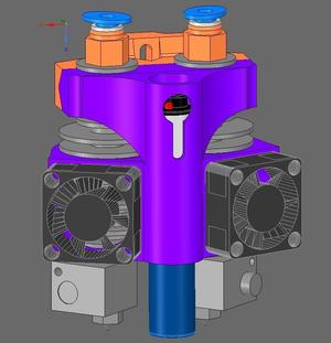 SCOUT Dual-Bowden Mount for E3D V6 CLONE Hotend (differs slightly from original dimensions)