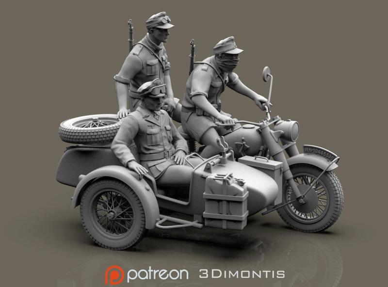 german motorcycle crew ww2 3D print model