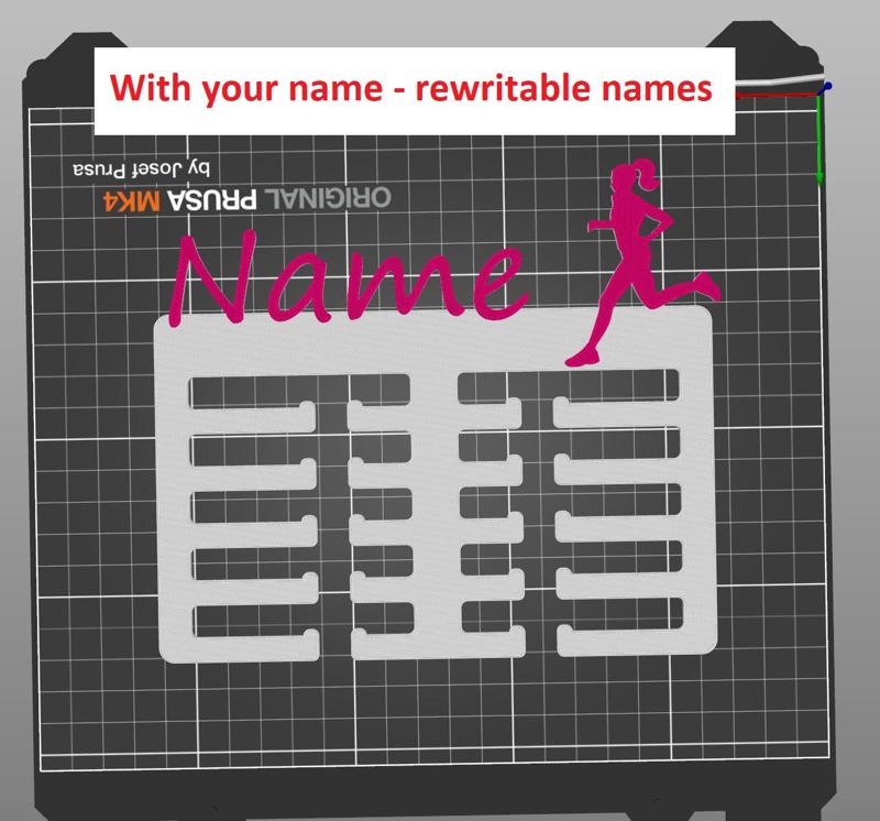 Medal holder - running woman - with your name - rewritable names