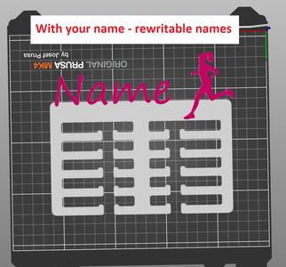 Medal holder - running woman - with your name - rewritable names