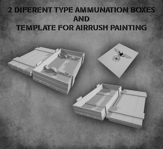 GERMAN WW2 TWO DIFERENT TYPE AMMUNATION BOXES AND TEMPLATE FOR AIRRUSH PAINTING