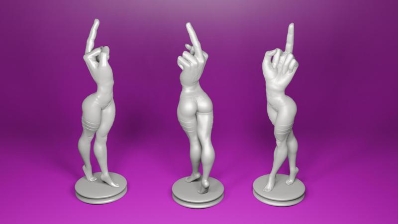 Woman Body Middle Finger Character - Bold 3D Printable Art Sculpture