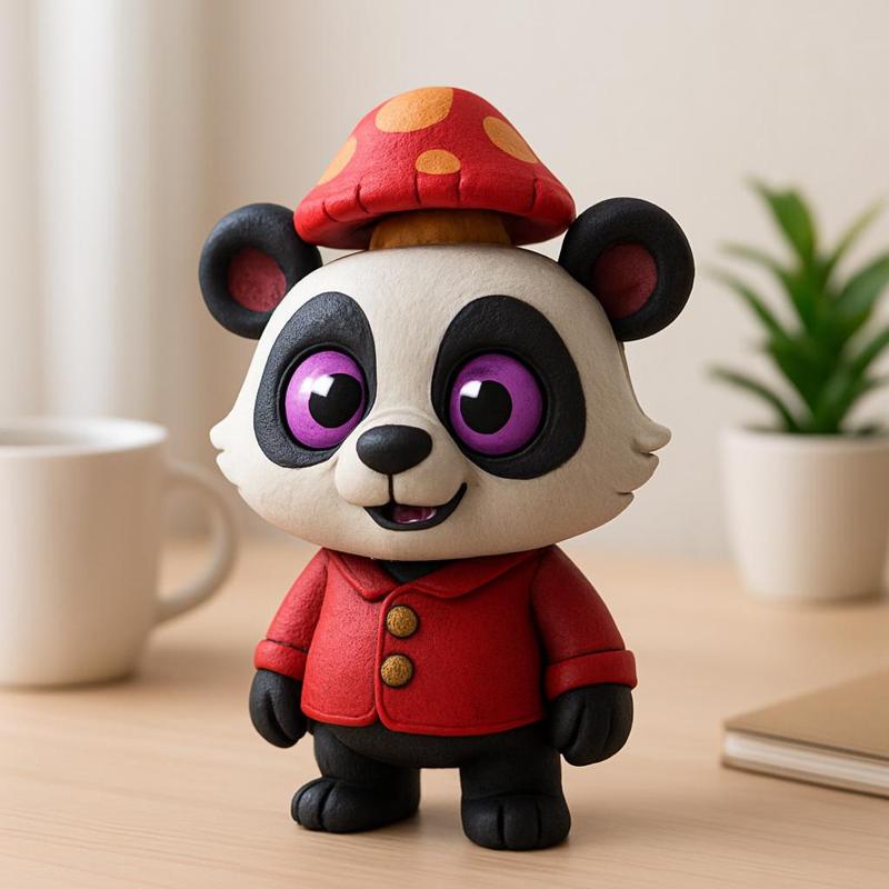 Mushroom Panda Figurine – Cute 3D Printed Desk Toy