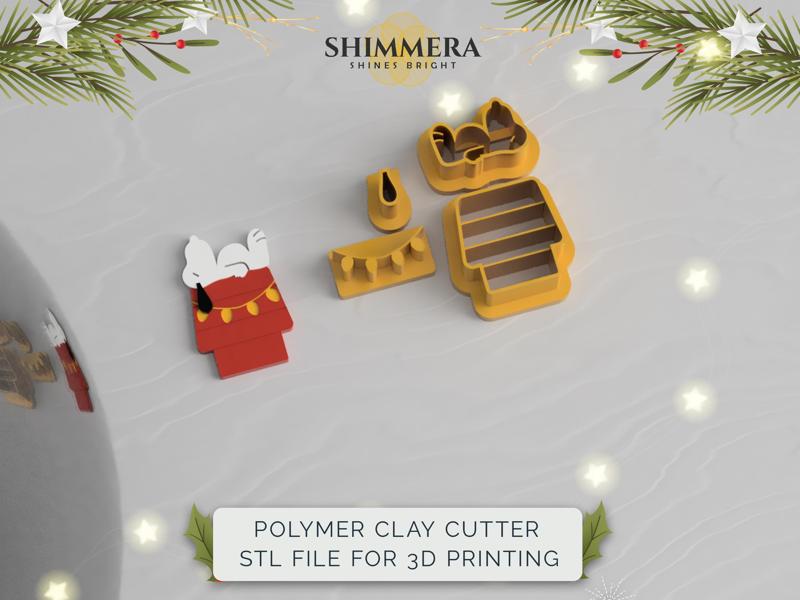 Snoopy Christmas Polymer Clay Cutters  - Snoopy Cutter with Doghouse and String Light Clay Earring Cutter