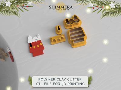 Snoopy Christmas Polymer Clay Cutters  - Snoopy Cutter with Doghouse and String Light Clay Earring Cutter