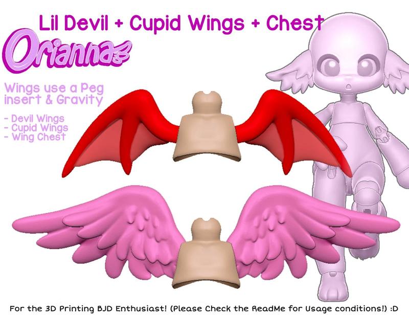 [ORIANNA BJD] - Devil and Cupid wings + Chests for Orianna BJD - (For FDM and SLA Printing)