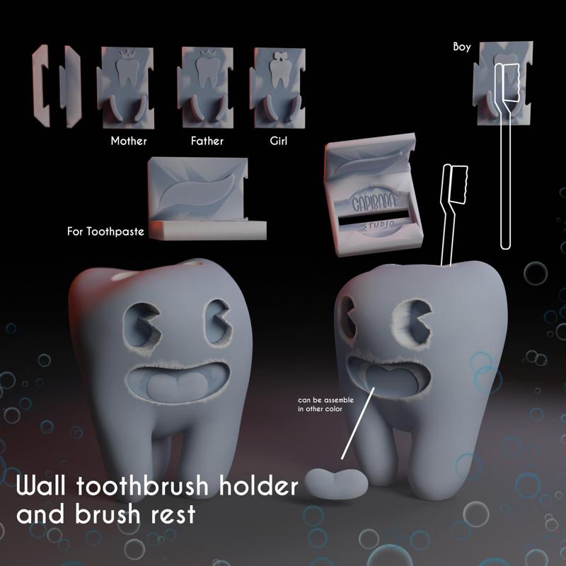 Wall toothbrush holder and Cute Teeth Rest