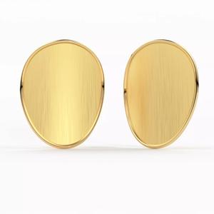 Oval Solid Gold Brushed Earrings Silver Body Jewelry 3D model