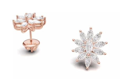 Marquise Diamond Flower Stud Earrings For Women