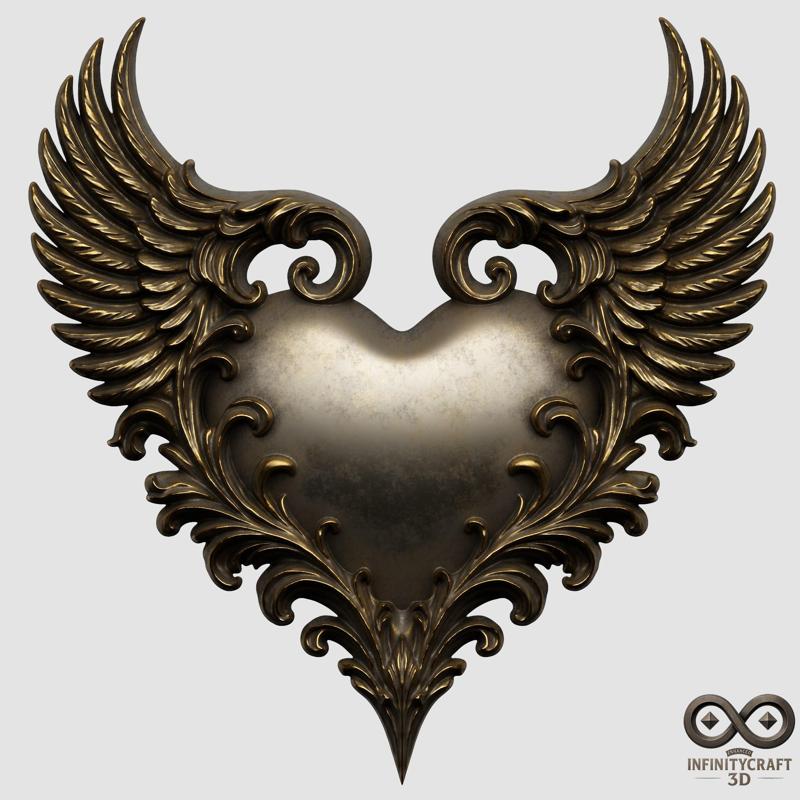 Ornate Winged Heart 3D Relief – Baroque Wall Art STL File