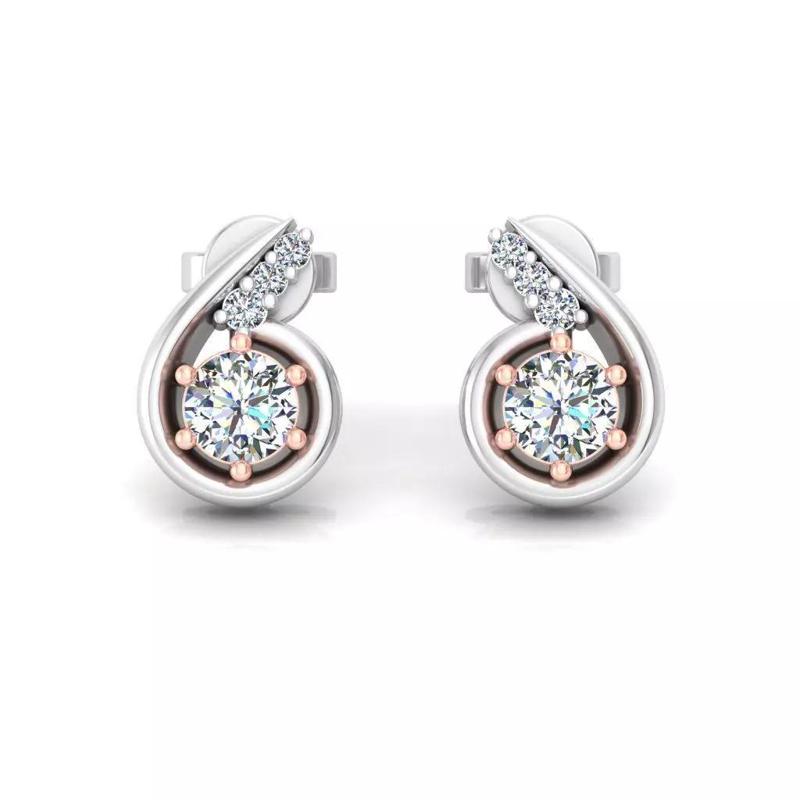 Elegant Two Tone Diamond Swirl Stud Earrings
