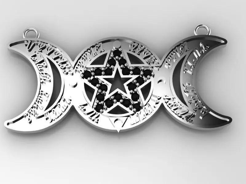 Triple Moon Goddess Pendant with Incantation