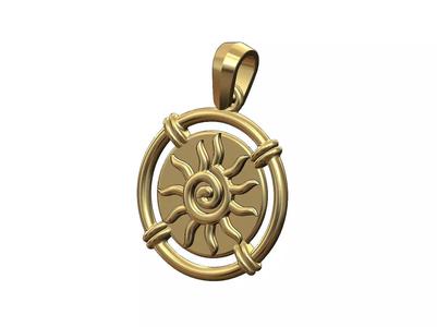 Sunburst scroll linked wire coin pendant with bail