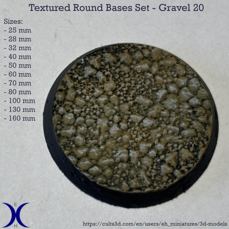 Round Bases Set – Gravel 20 Texture (25–160mm) | Perfect for Tabletop Wargames & RPG's