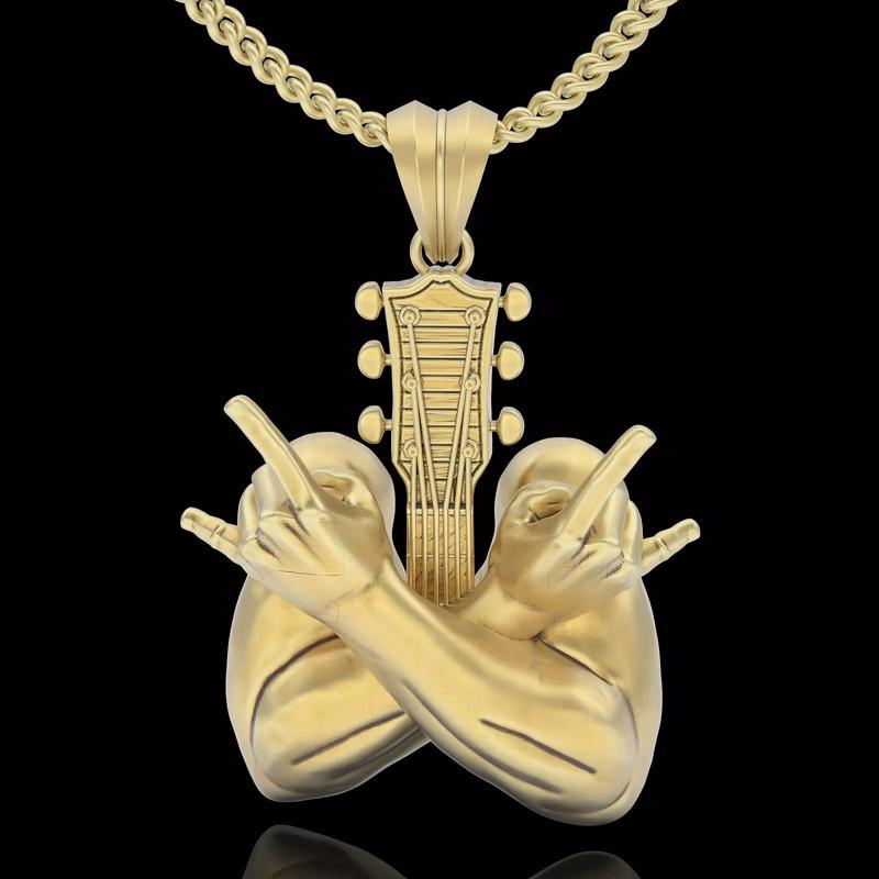 Crossed hands sign rock roll gesture  guitar pendant printable