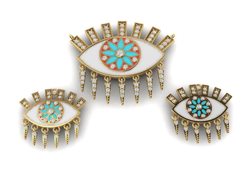 Eye necklace and earring set