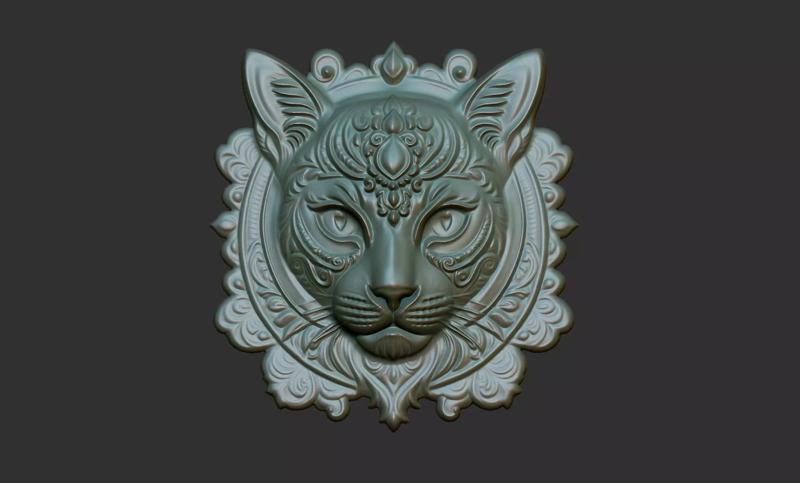 Cat Pendant Bas Relief 01