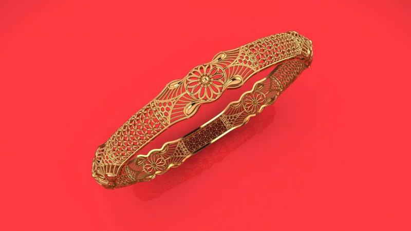 1331 Scalloped Bloom Gold Bangle 11gm