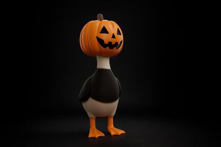 Halloween Pumpkin Goose Figurine | Spooky Goose with Jack O’Lantern Head | Unique Halloween Home Decor