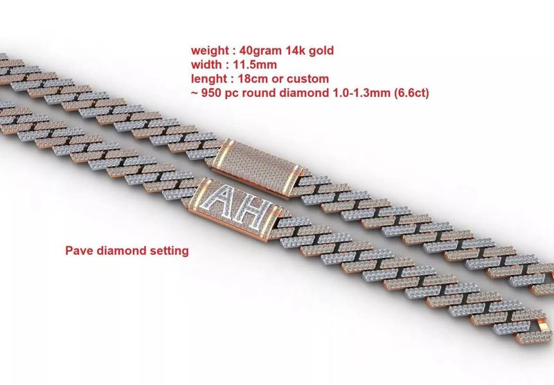 Diamond cuban chain link width 12mm no text or custom text
