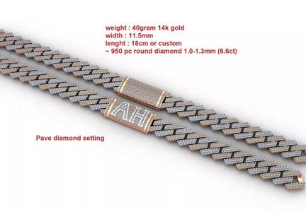 Diamond cuban chain link width 12mm no text or custom text