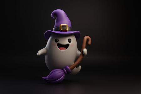 Halloween Ghost Witch with Broom – Spooky Decor, Adorable Ghost Figurine, Witch Hat Collectible