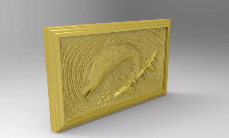 Fish scene tableau 3d stl model for cnc Carving