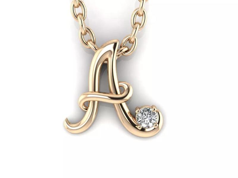 Pendant A gold letter with diamond