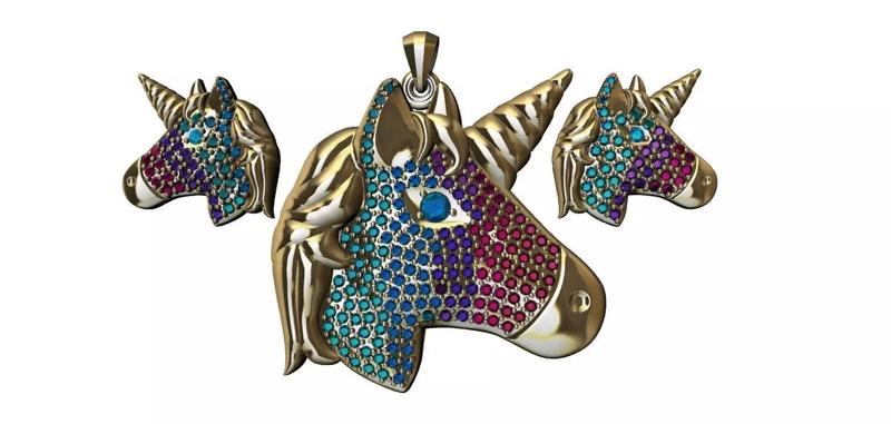 Unicorn Set - Pendant and Earring - Unicornio pingente e brinco