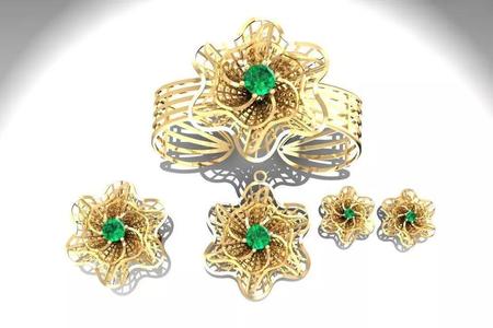 Floral Jewelry Set with Gemstone Ring Bracelet Earrings Pen 2138