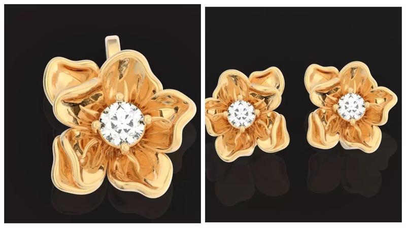 set flower Orchidees pendant  and earrings Dorothy 689 3D Model Collection