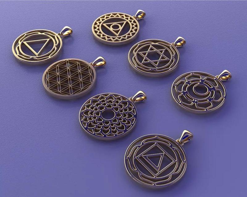 A collection of chakra pendants