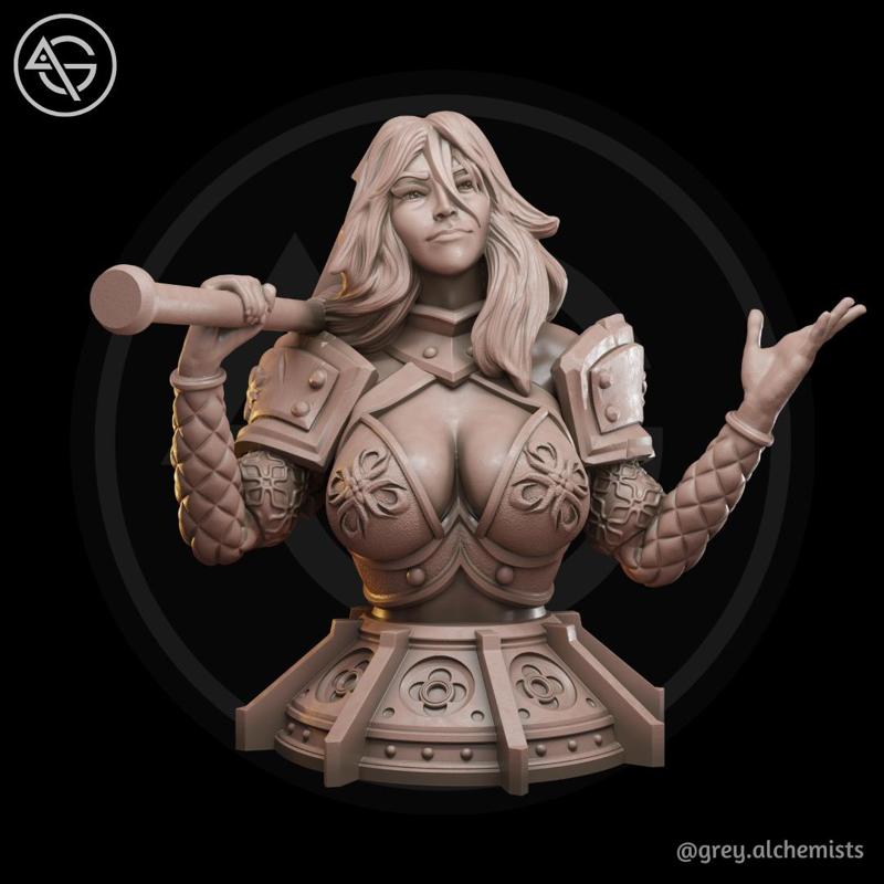 Miniature Bust - Shalia the Human Cleric, DnD Minis - Fantasy Character Bust for Painting 90mm Height - DnD STL (Pre-Supported)