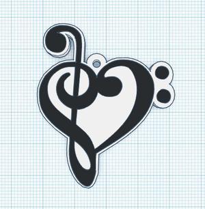 combined treble and bass clef heart keychain
