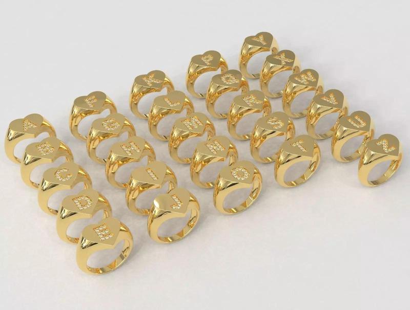 Heart Alphabet Rings 3D Model Collection